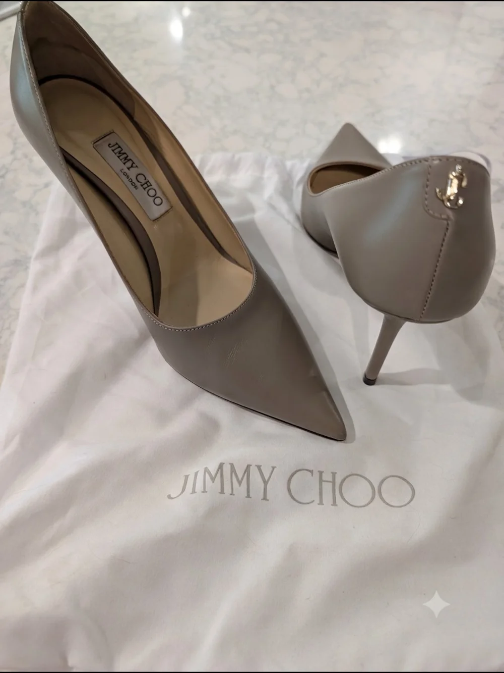Jimmy Choo Taupe Leather Pointed-Toe Stiletto Pumps